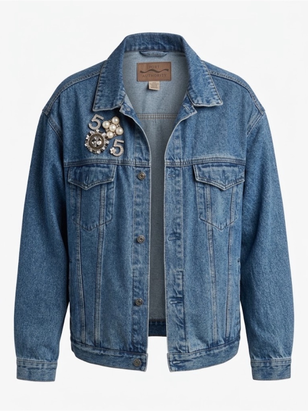 Women’s Port Authority Denim Jacket with Embellished Appliqué Size XL